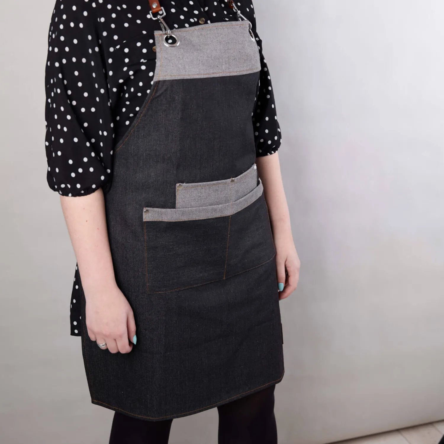 Barbary u0026 Oak Barbary & Oak Denim Apron With Leather Detail