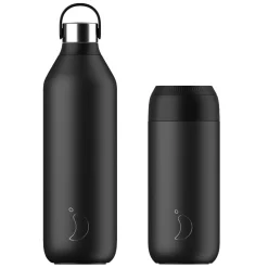 Chilly's Chilly's Series 2 1 Litre Reusable Water Bottle & 50cl Coffee Cup Set - Abyss Black
