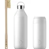 Chilly's Chilly's Series 2 Reusable Water Bottle, Coffee Cup & Cleaning Brush Set - Arctic White