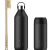 Chilly's Chilly's Series 2 Reusable Water Bottle, Coffee Cup & Cleaning Brush Set - Abyss Black