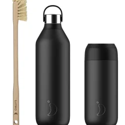Chilly's Chilly's Series 2 Reusable Water Bottle, Coffee Cup & Cleaning Brush Set - Abyss Black