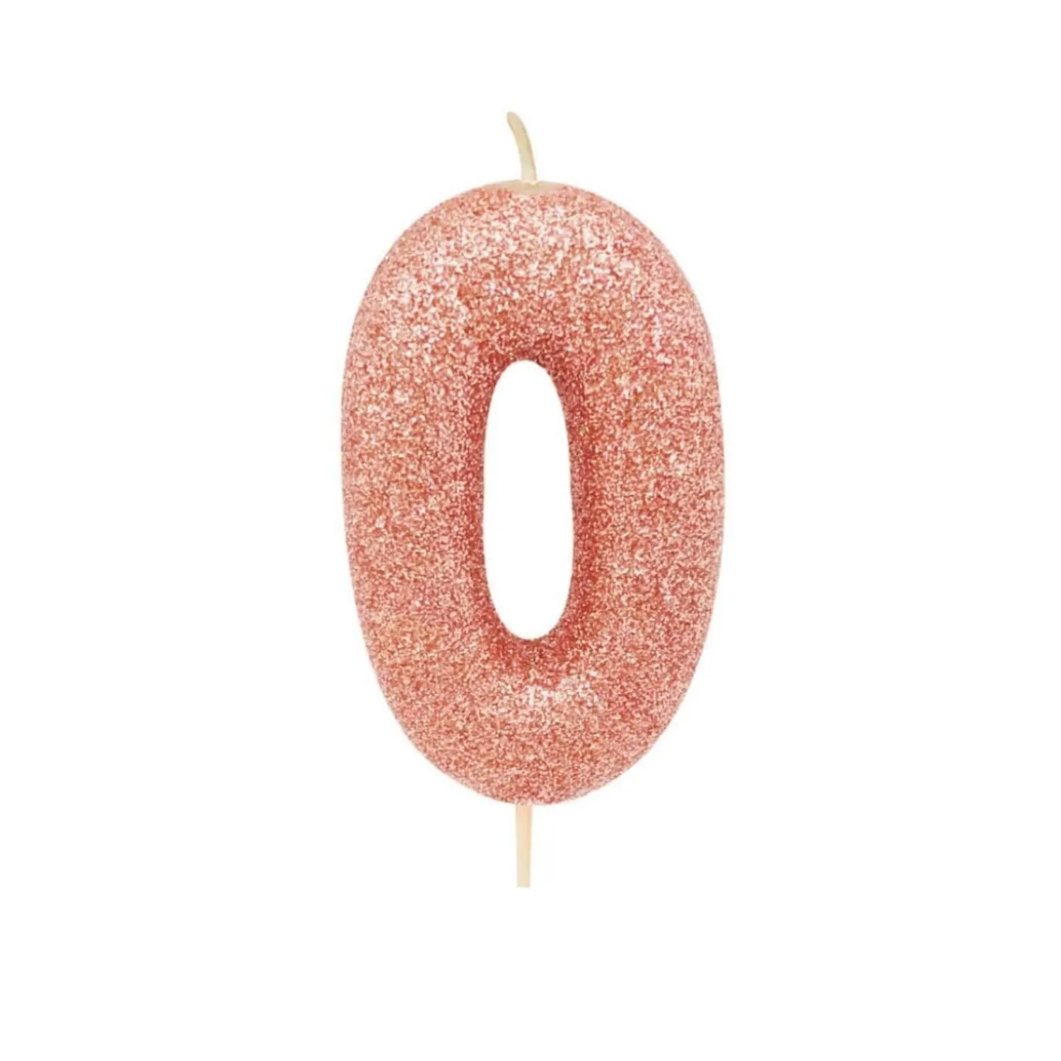 Creative Party Glitter Numeral Moulded Rose Gold Pick Candle - Age 0