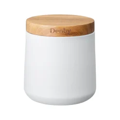 Denby Steel 3 Piece Canister Set With Acacia Wood Lids - Matte White