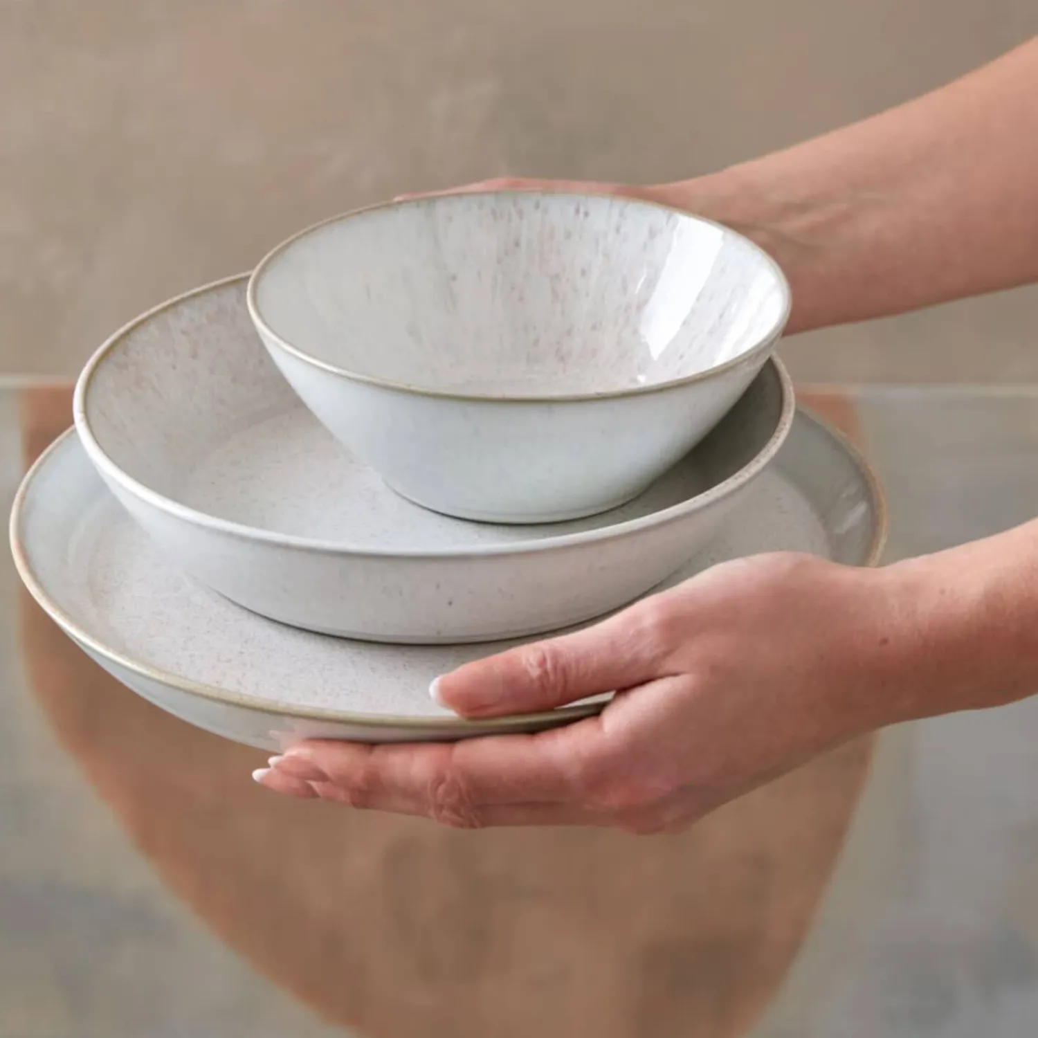 Denby Stoneware Kiln 12 Piece Dinnerware Set - Coral