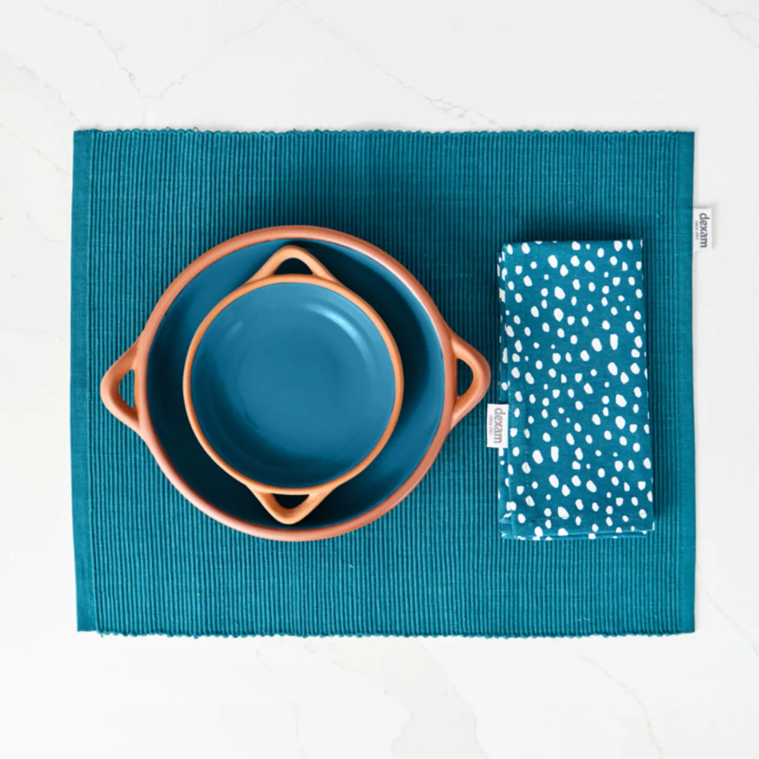 Sintra Dexam 100% Recycled Cotton Spotted Napkin & Placemat Set - Ink Blue