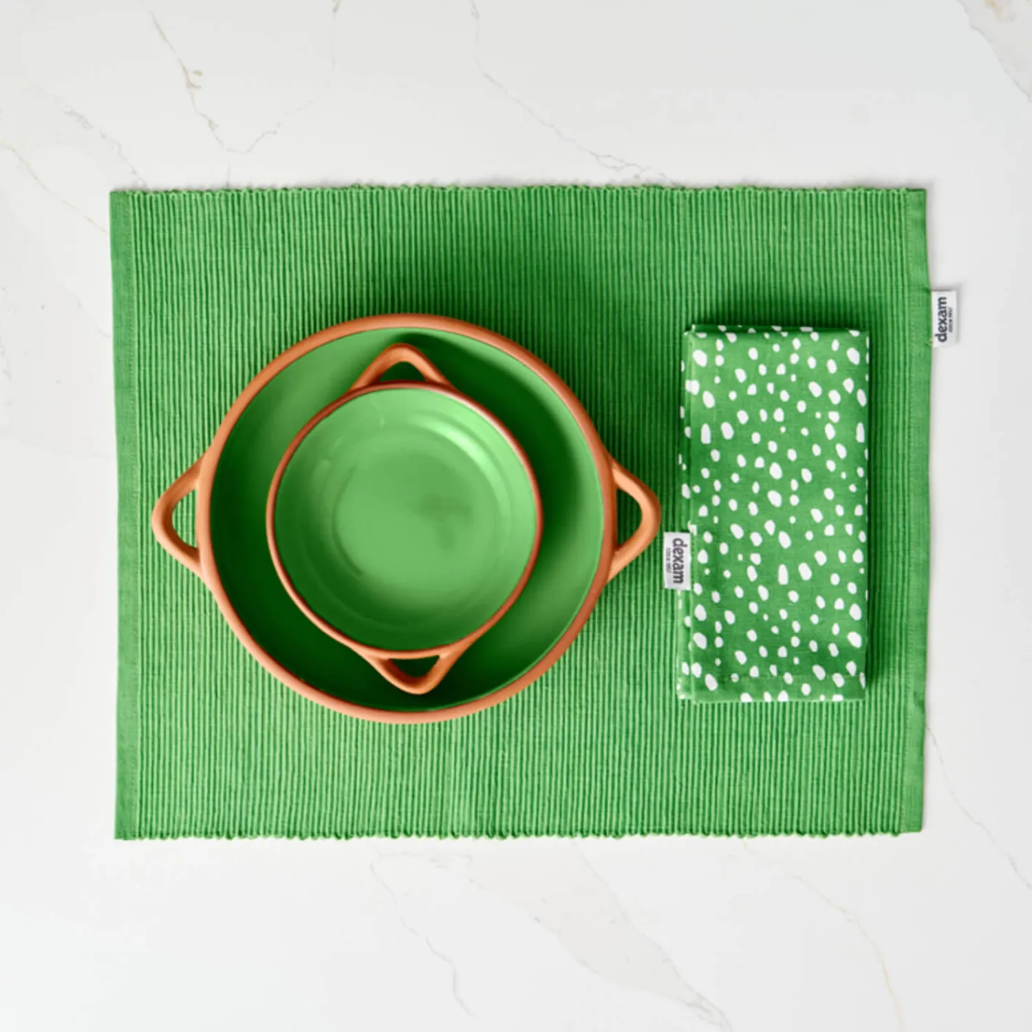 Sintra Dexam 100% Recycled Cotton Spotted Napkin & Placemat Set - Green