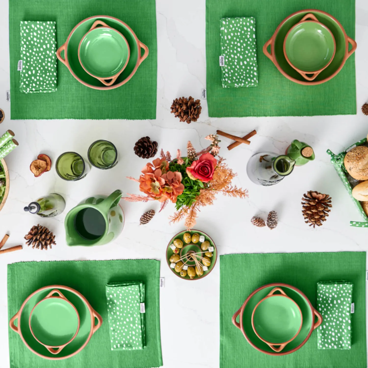 Sintra Dexam 100% Recycled Cotton Spotted Napkin & Placemat Set - Green