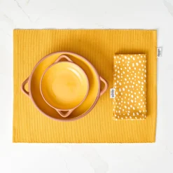 Sintra Dexam 100% Recycled Cotton Spotted Napkin & Placemat Set - Ochre