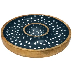 Sintra Dexam Mango Wood Spotted Chip & Dip Bowl - Ink Blue