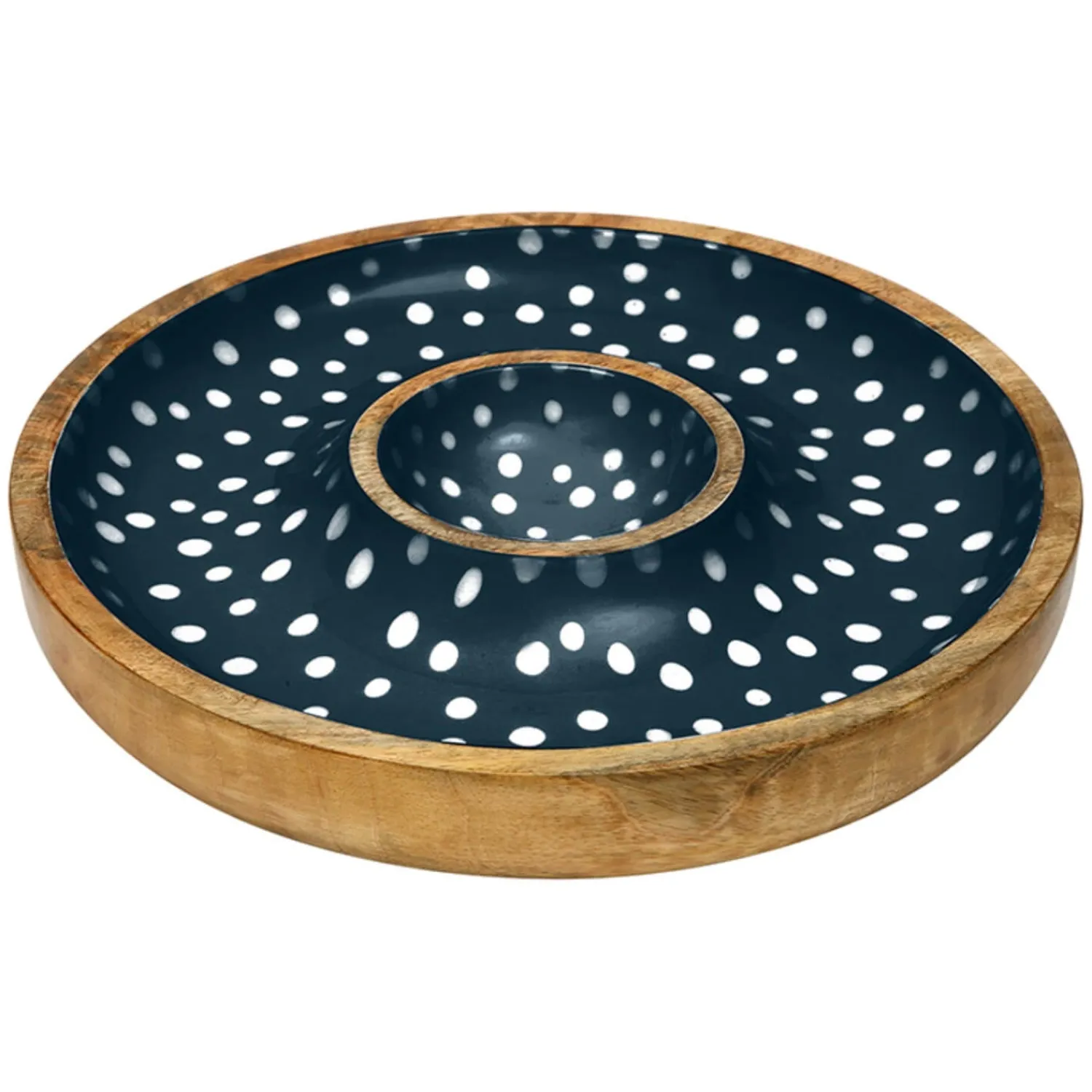 Sintra Dexam Mango Wood Spotted Chip & Dip Bowl - Ink Blue