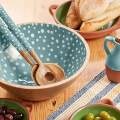 Sintra Dexam Mango Wood Spotted Salad Servers - Duck Egg