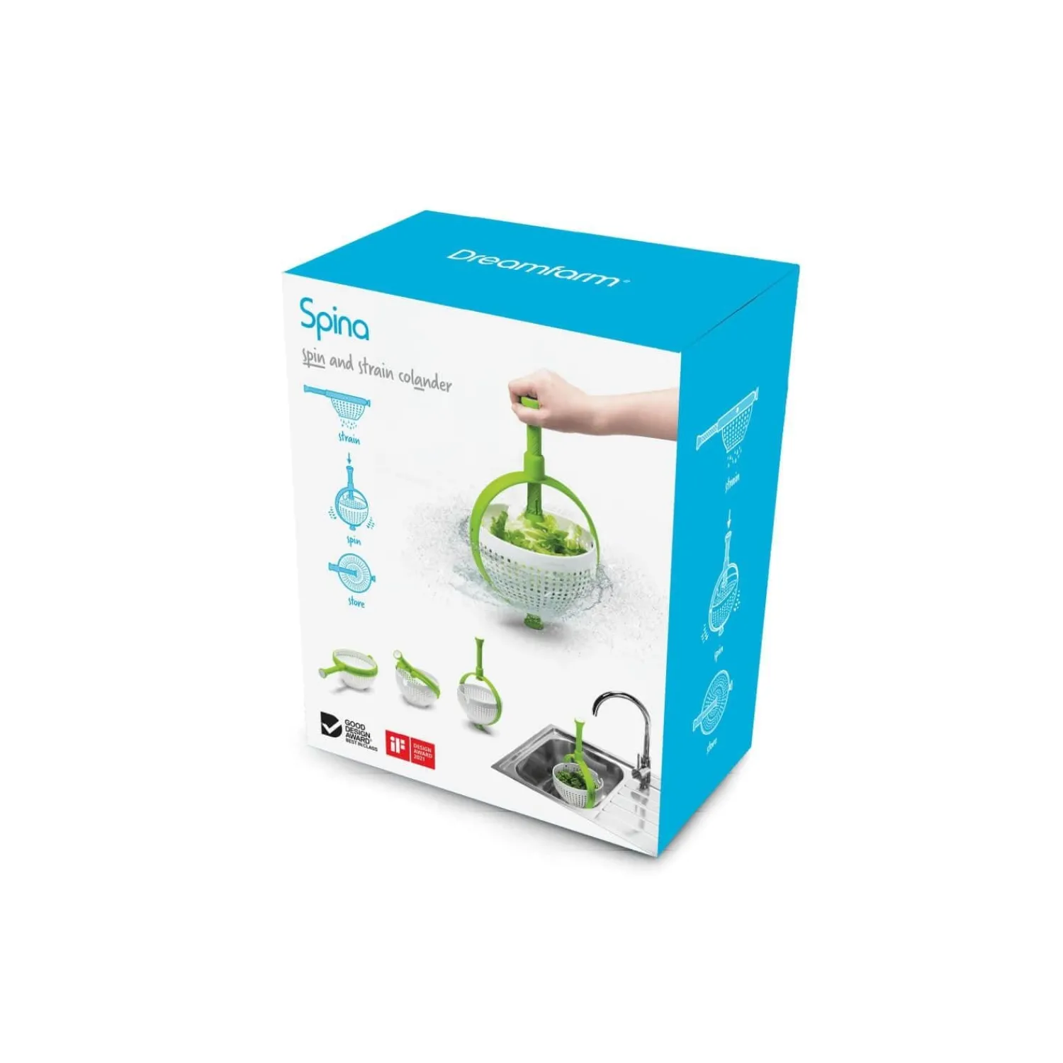 DreamFarm Spina Colander & Salad Spinner - Green & White