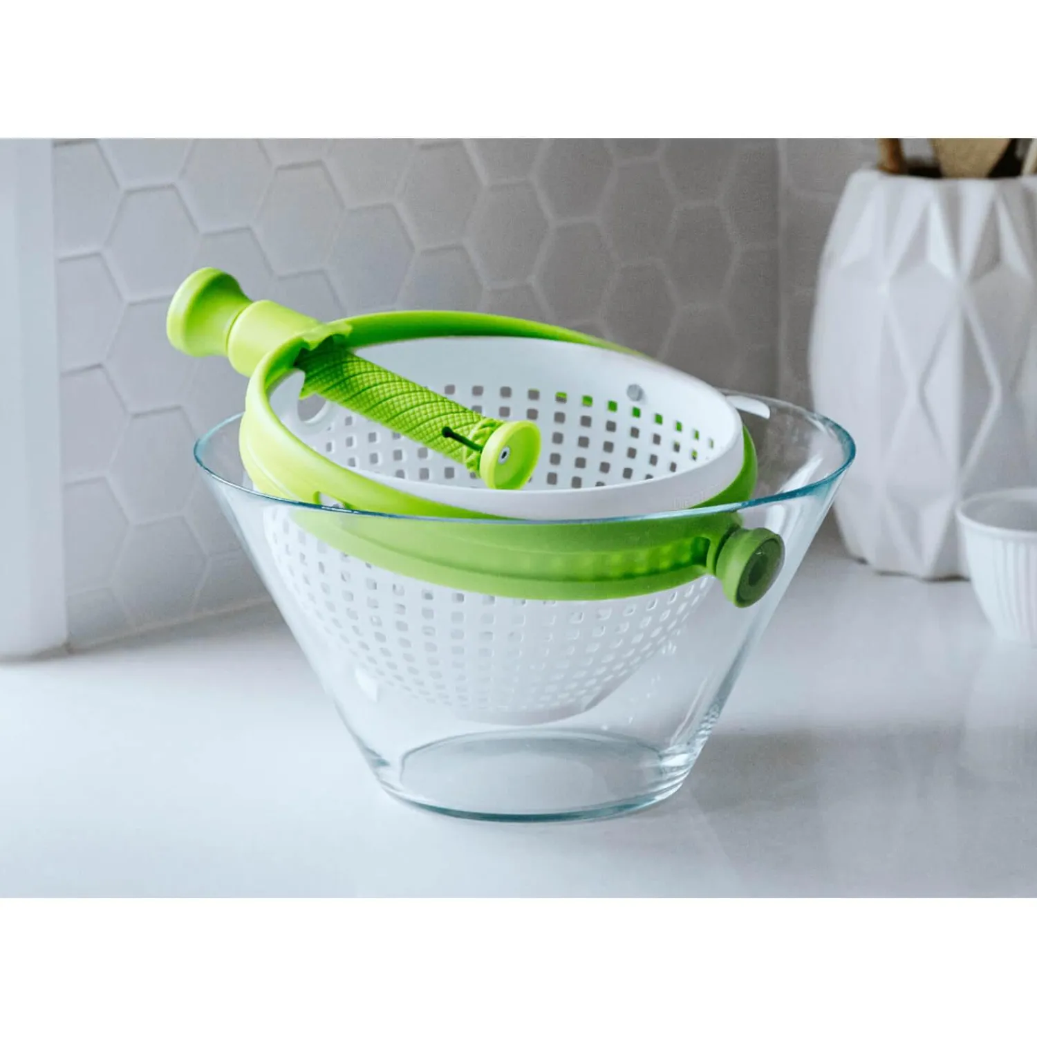 DreamFarm Spina Colander & Salad Spinner - Green & White