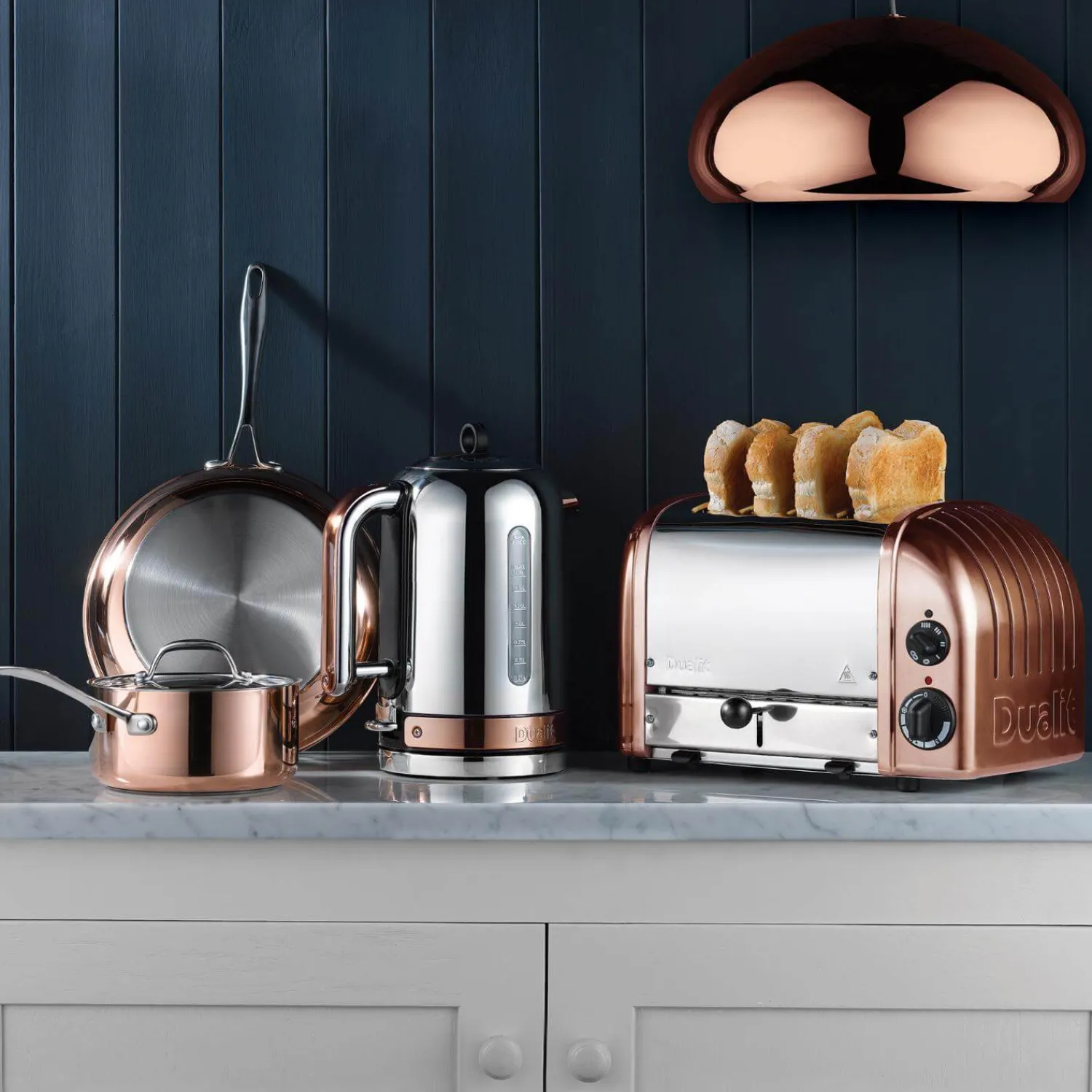 Dualit Classic 1.7 Litre Jug Kettle & 4-Slice Toaster Set - Copper & Chrome