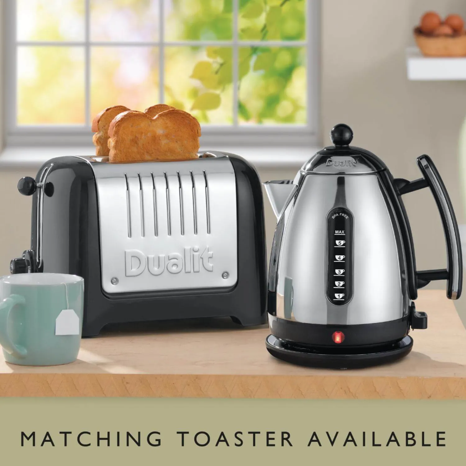 Dualit Lite 1.5 Litre Jug Kettle & 2-Slice Toaster Set - Black & Stainless Steel