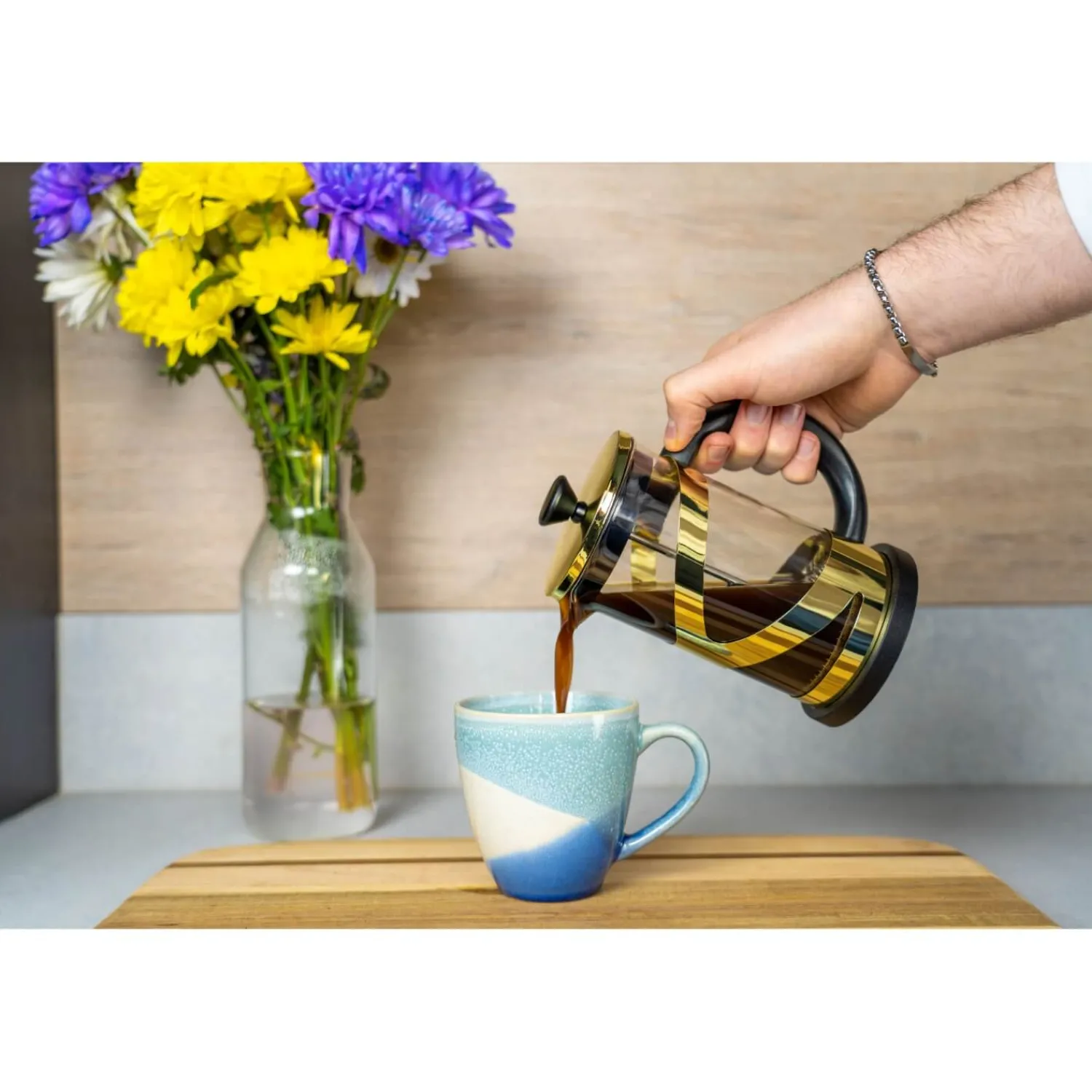 GRUNWERG Classico 3 Cup Cafetiere - Gold