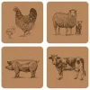 iStyle Rural Roots 4 Piece Square Placemat Set - Farm Animals