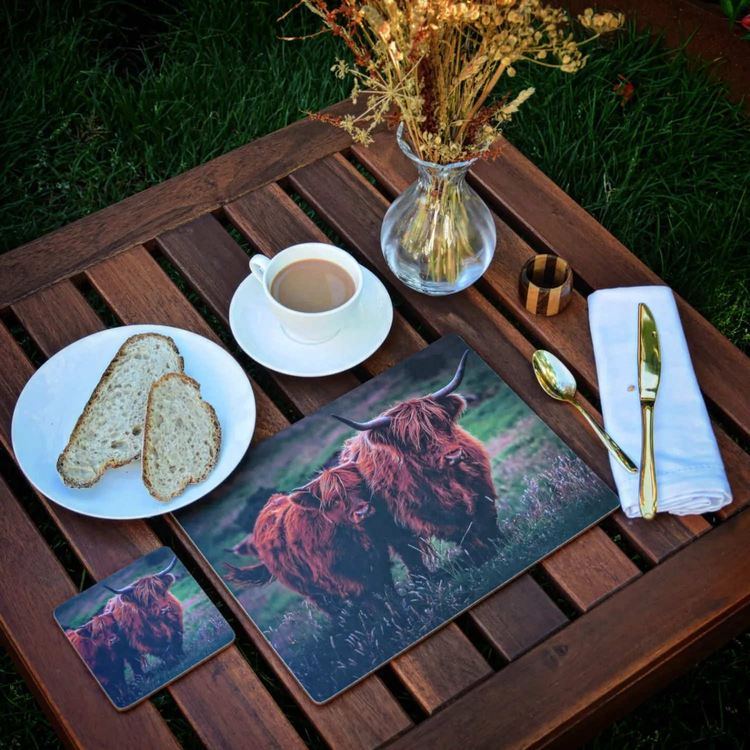 iStyle Rural Roots 4 Piece Rectangular Placemat Set - Highland Cows