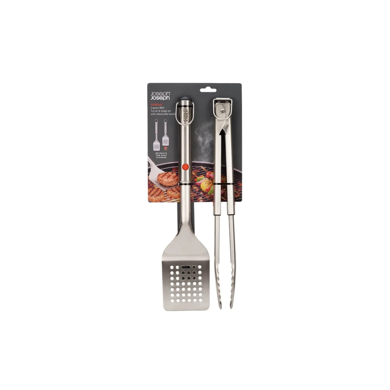 Joseph Joseph GrillOut™ Stainless Steel BBQ 2-Piece Retractable Turner & Tongs Set