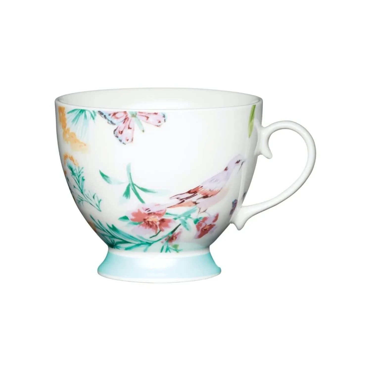 KitchenCraft 400ml Footed Mug - White Birds