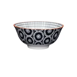 KitchenCraft Stoneware Bowl - Black Floral Swirl
