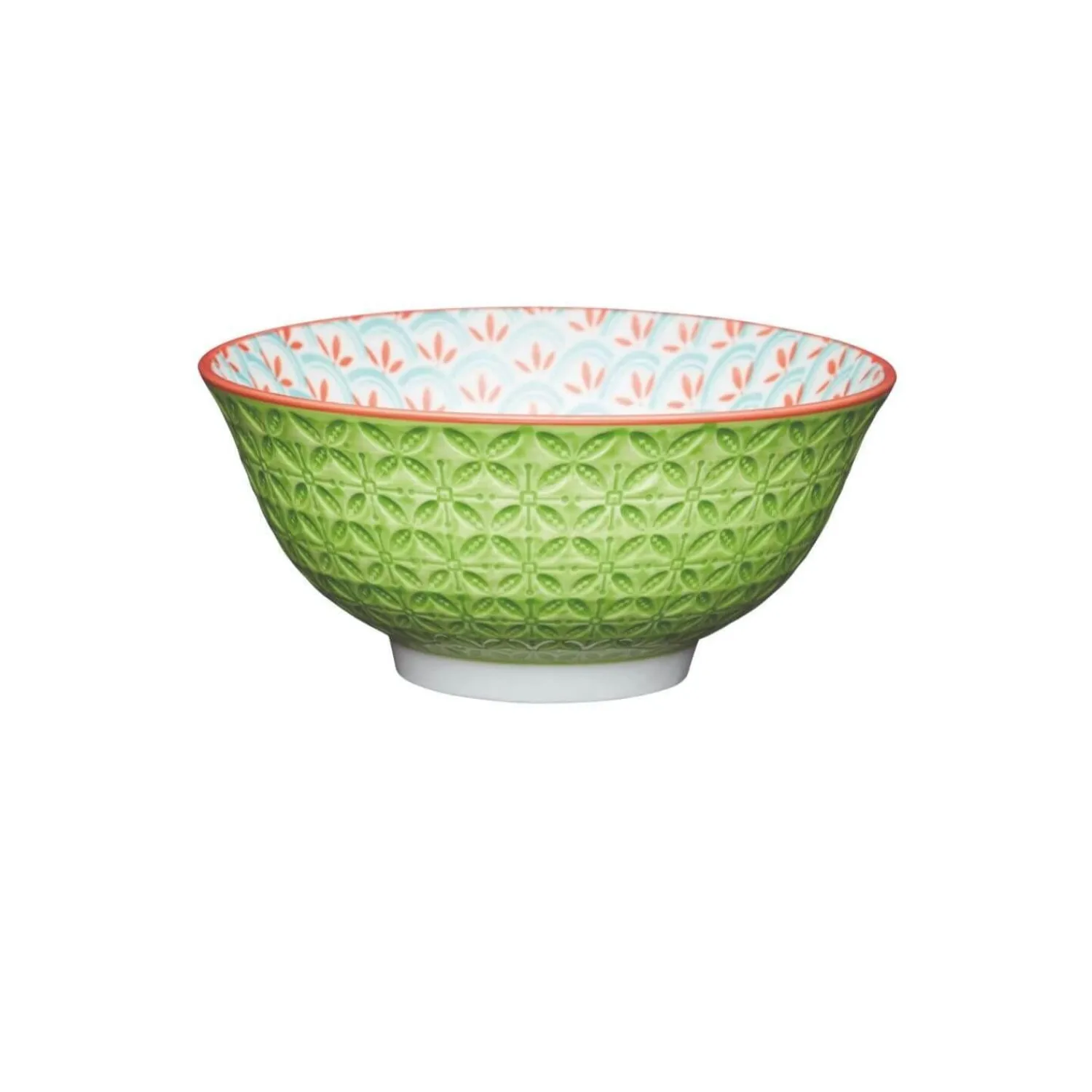 KitchenCraft Stoneware Bowl - Bright Green Geometric