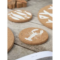 Liga Round Cork Coaster - Lobster - White