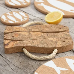 Liga Round Cork Coaster - Mackerel - White