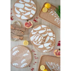 Liga Round Cork Coaster - Fish - White