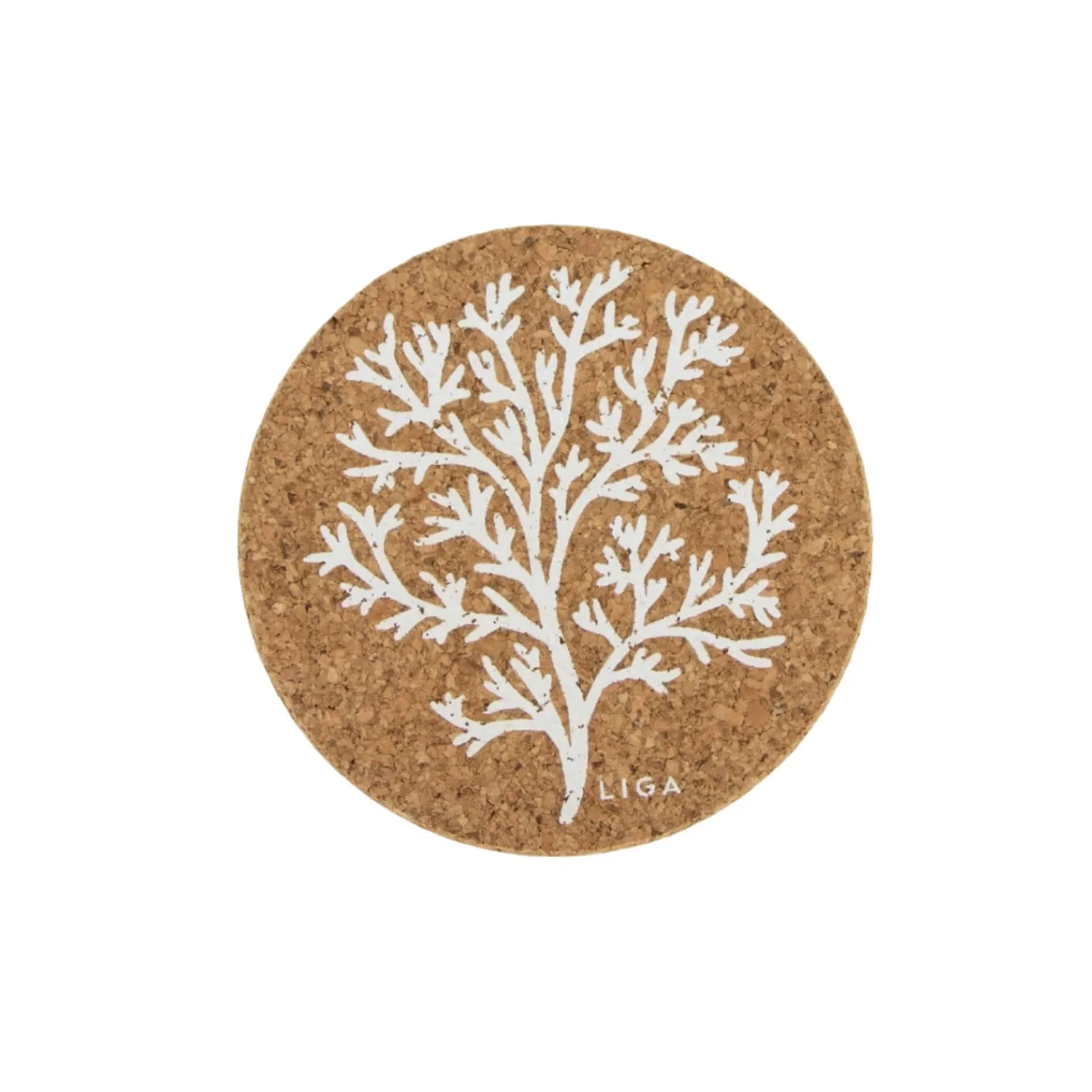 Liga Round Cork Coaster - Coral - White