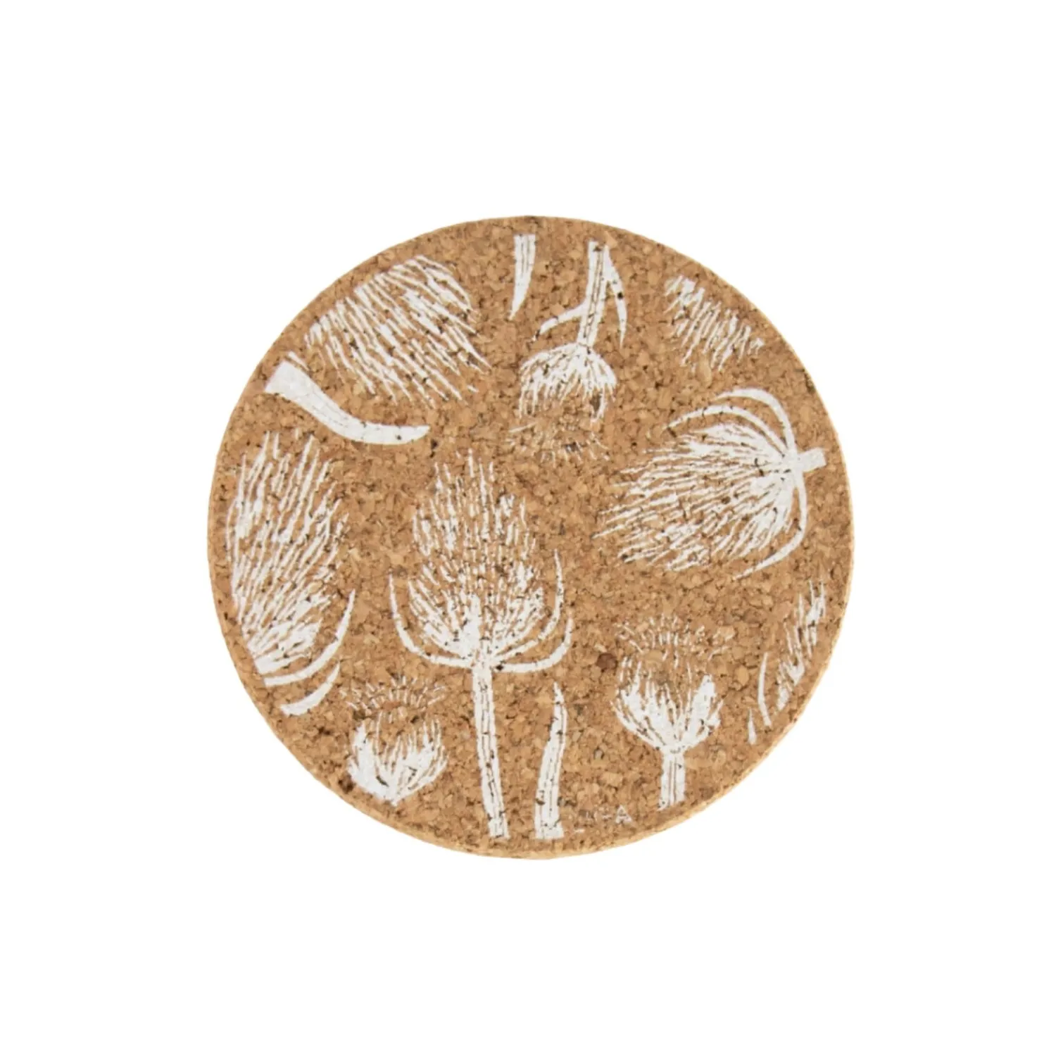 Liga Round Cork Coaster - Thistle - White