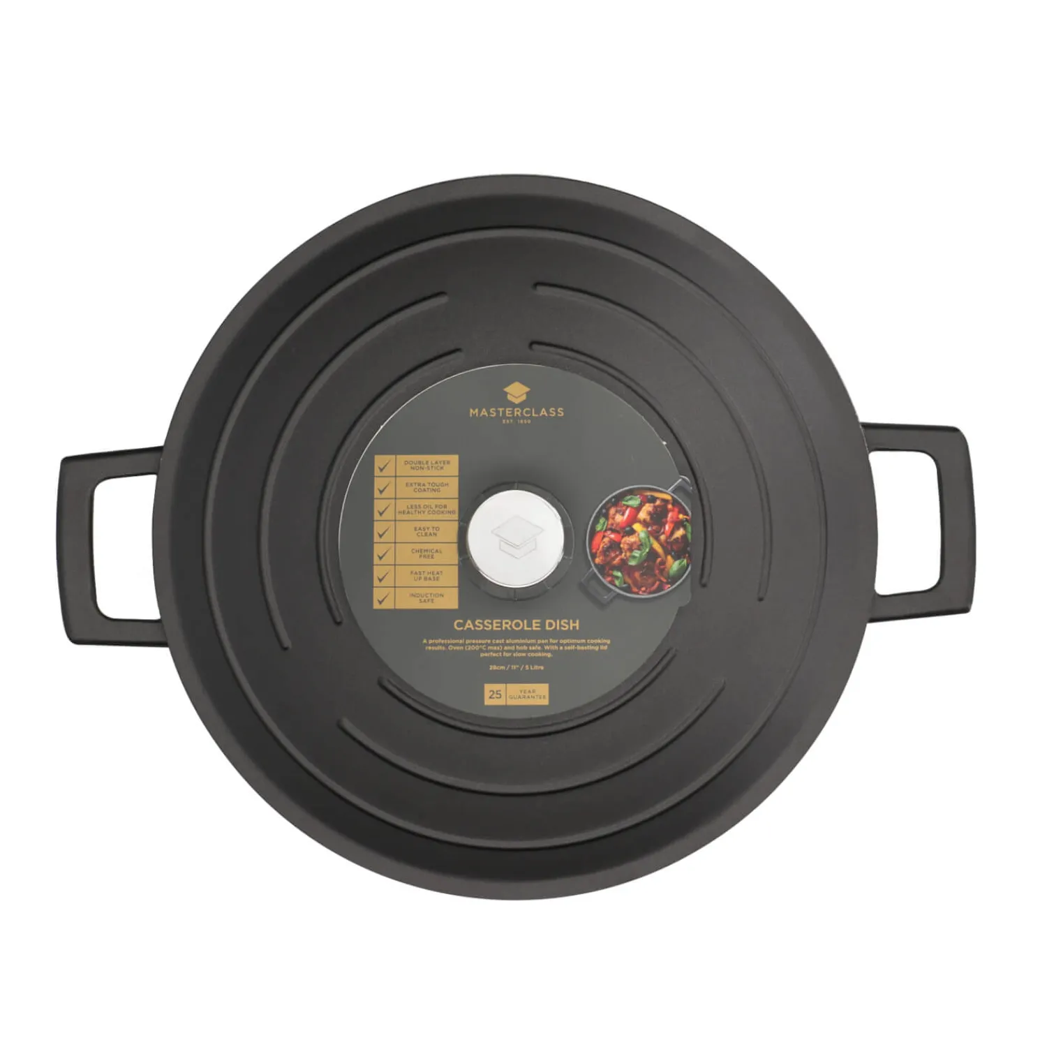MasterClass Cast Aluminium 28cm Lightweight Round Casserole Dish - Black