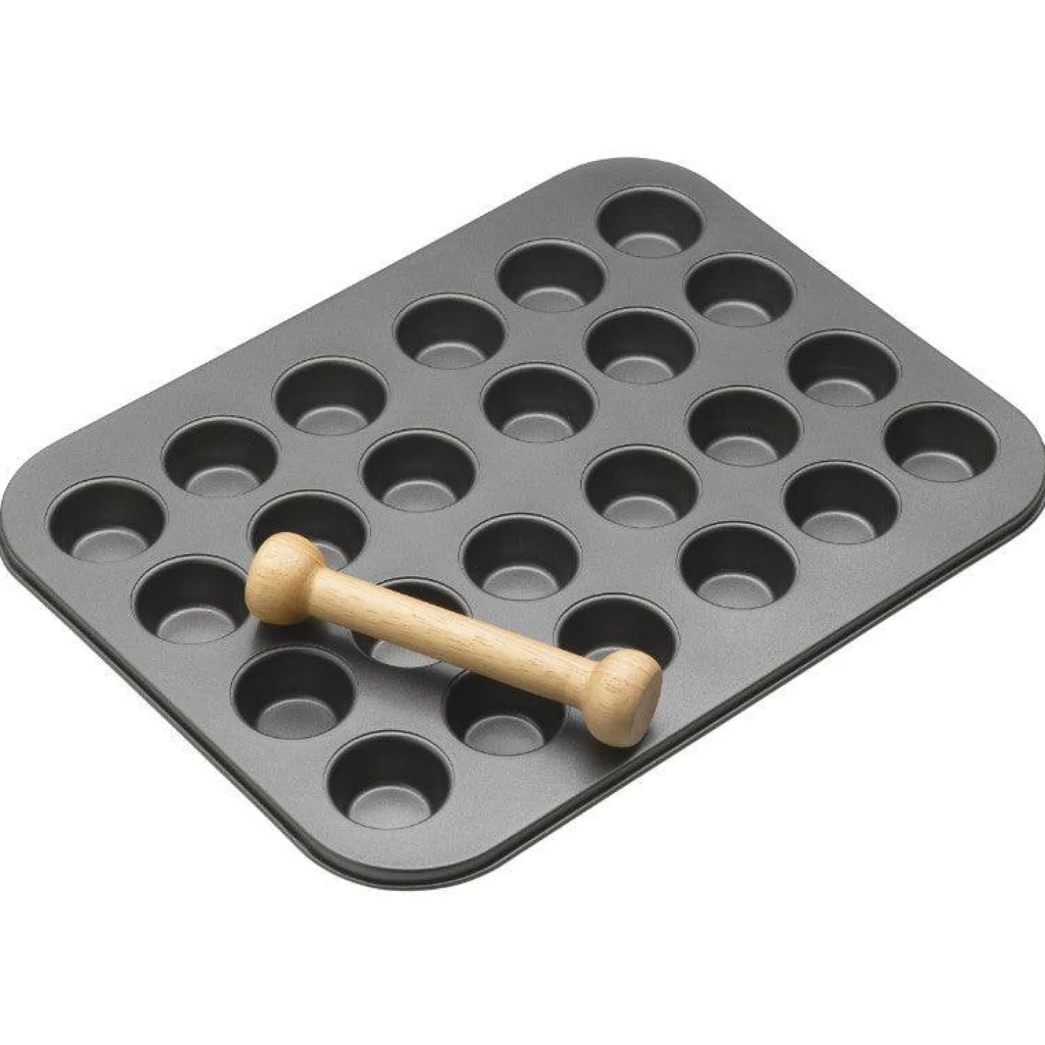 MasterClass Non-Stick Mini Tart Tin & Wooden Tool - 24 Hole
