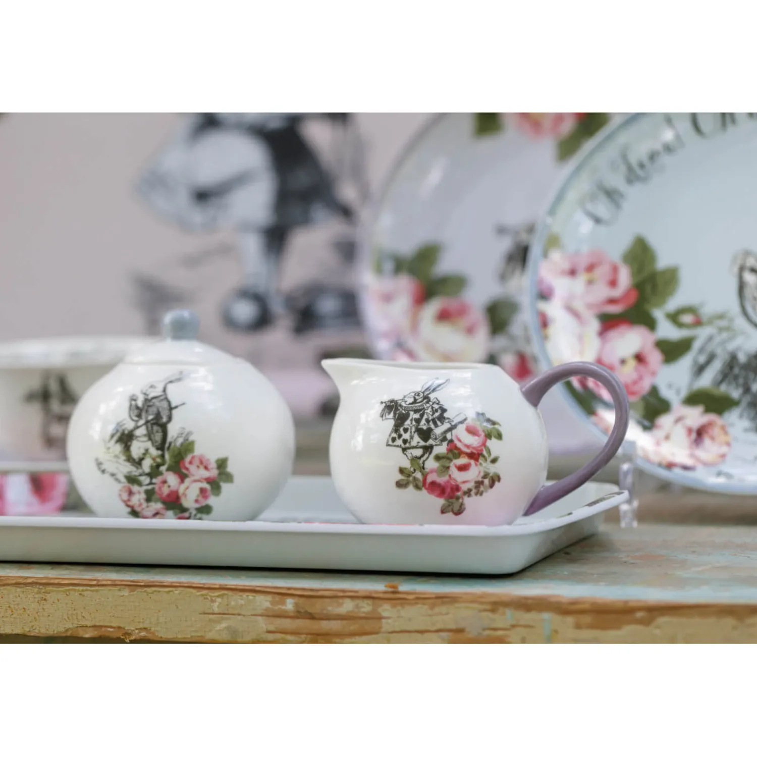 Alice in Wonderland Mikasa V&A Bone China Sugar Bowl & Creamer Set