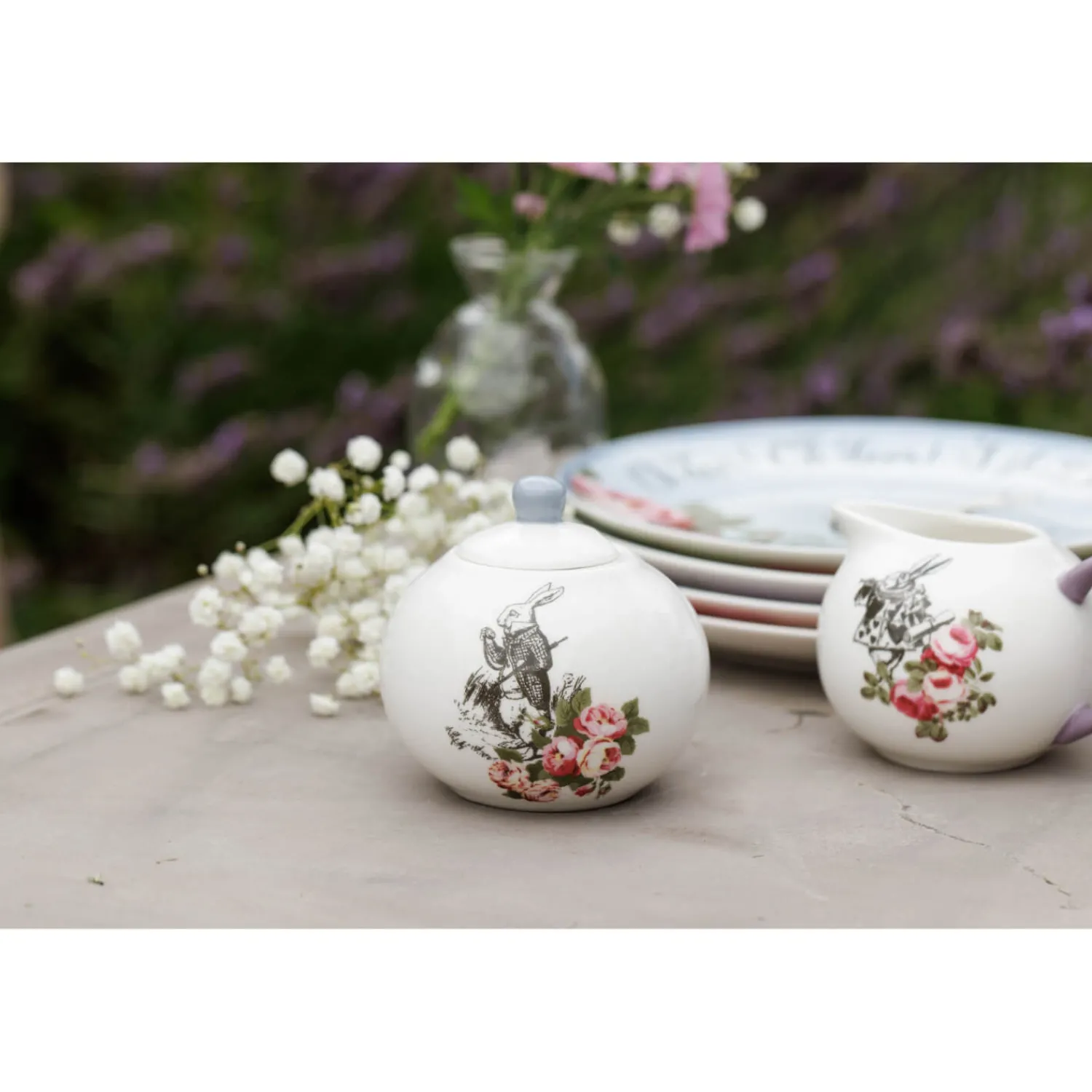 Alice in Wonderland Mikasa V&A Bone China Sugar Bowl & Creamer Set