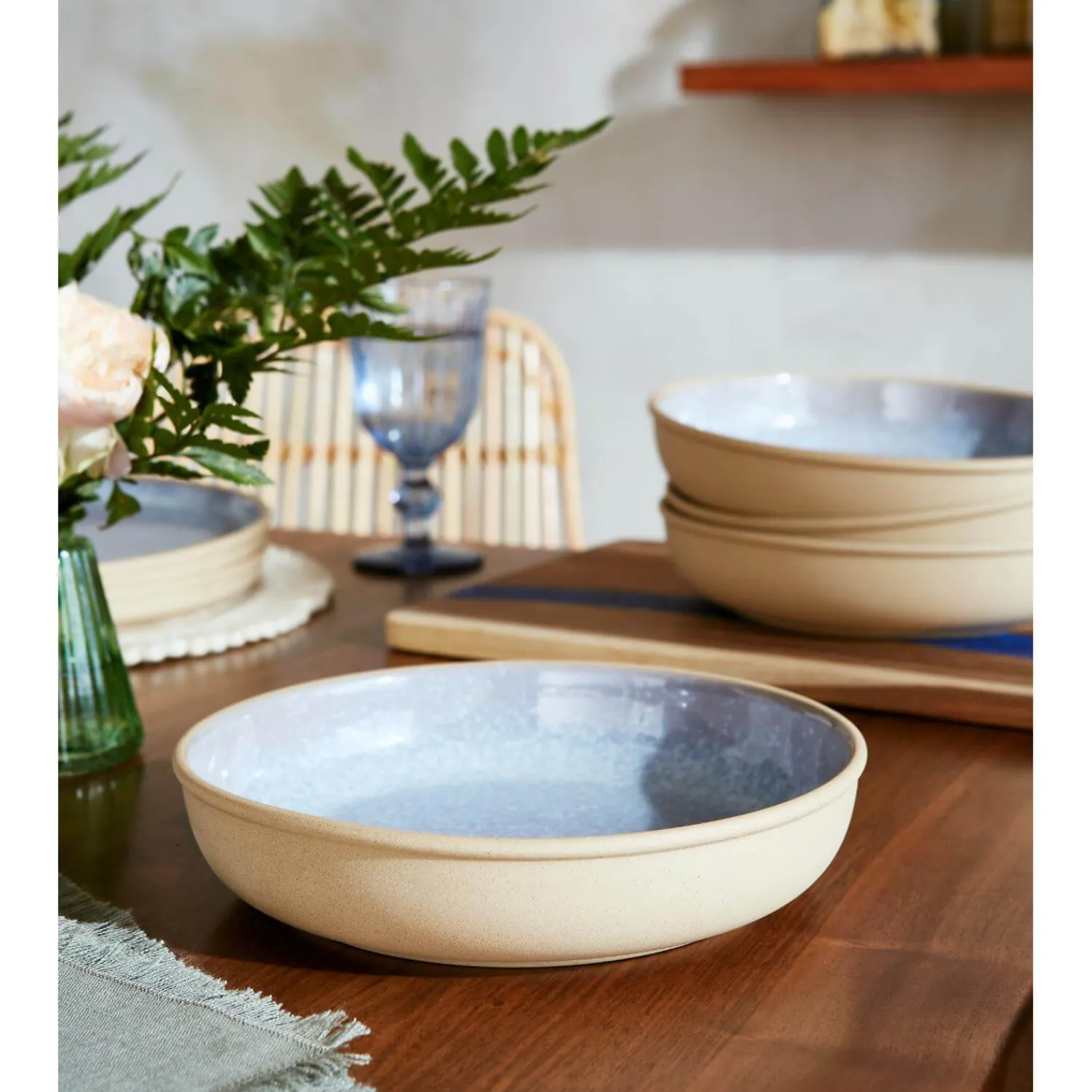 PORTMEIRION Minerals Stoneware 22.2cm Low Bowl - Aquamarine