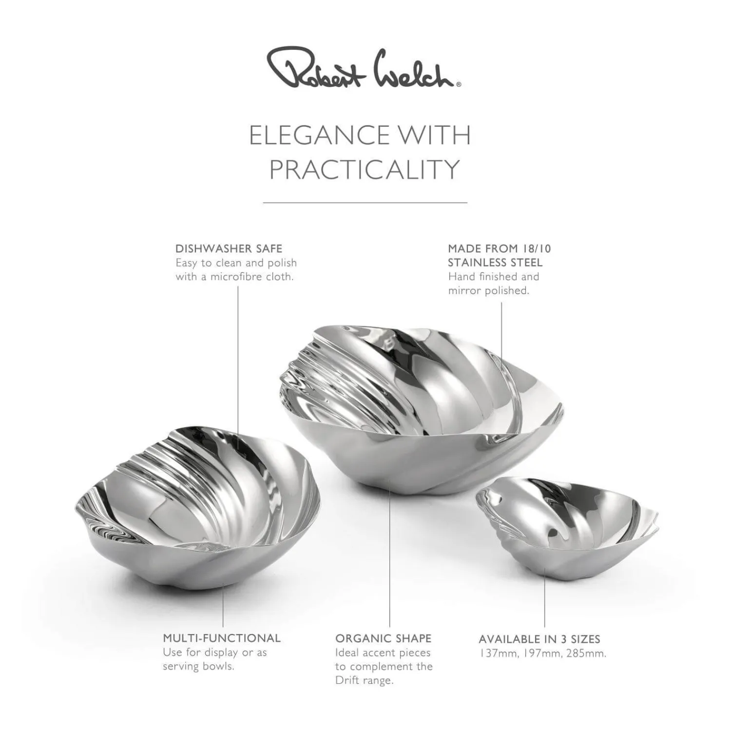 Robert Welch Cascade 18|10 Mirror Polished Stainless Steel Dish - Medium