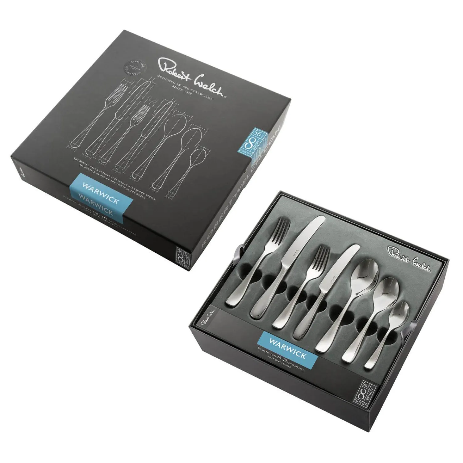 Robert Welch Warwick Bright Stainless Steel Cutlery Set - 56-Piece