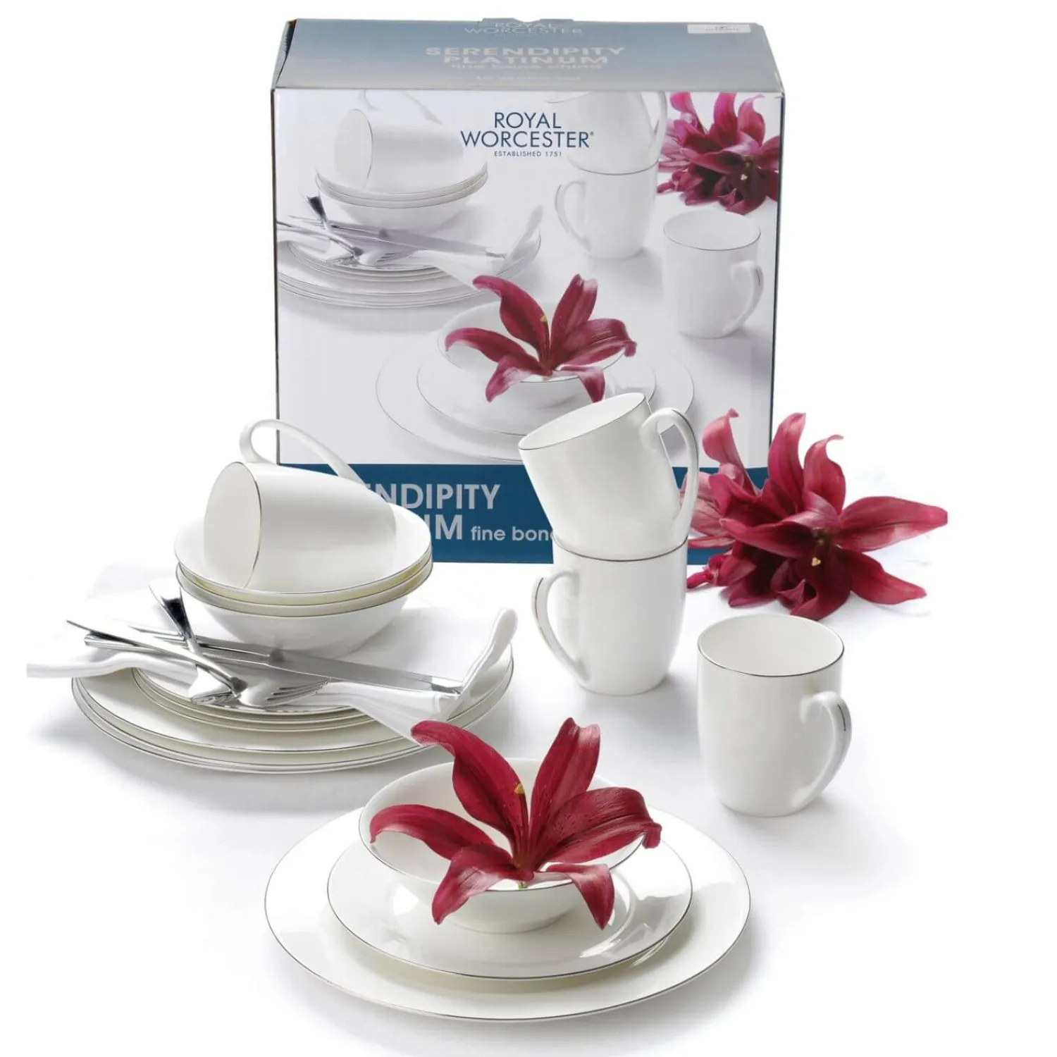 ROYAL WORCESTER Serendipity Platinum White Dinner Set - 16 Piece
