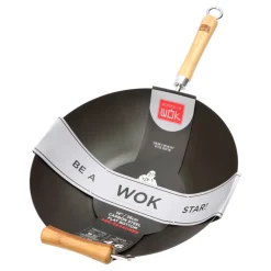 School of Wok Pre-Seasoned Carbon Steel Flat Bottomed Wok - 36cm