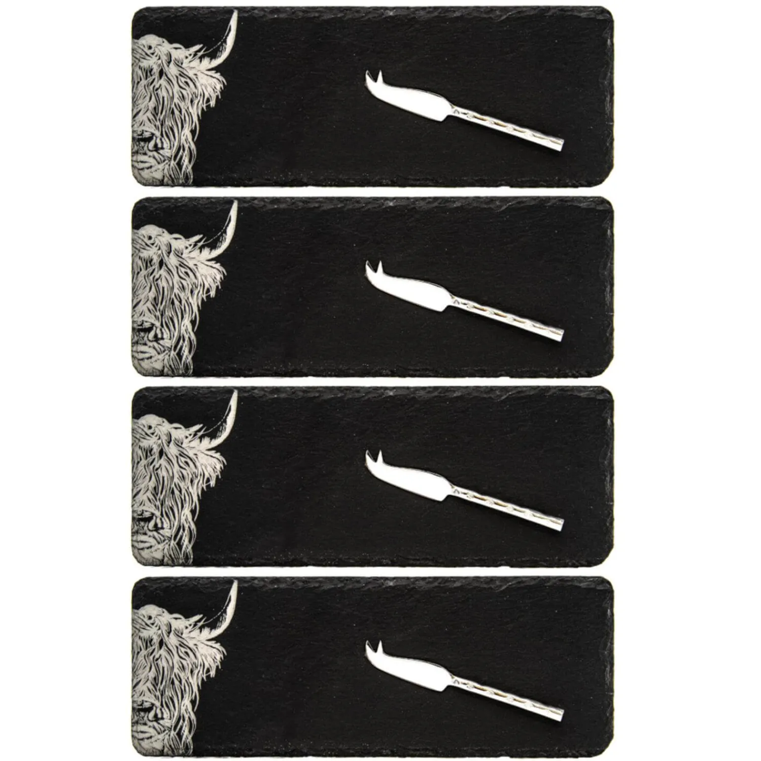 Selbrae House 4-Piece Mini Slate Cheese Board & Knife Set - Highland Cow