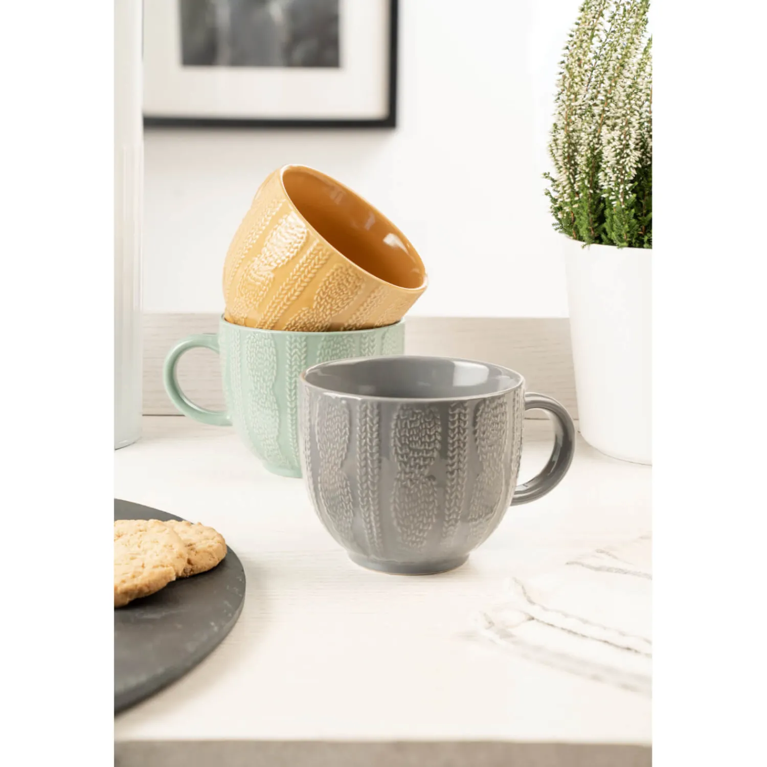 Siip Embossed Knit Stoneware 420ml Mug - Grey