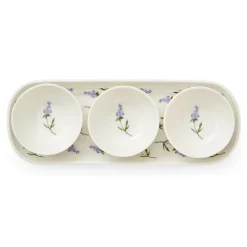 Sophie Conran Porcelain 3 Dip Bowls & Tray Set - Lavandula