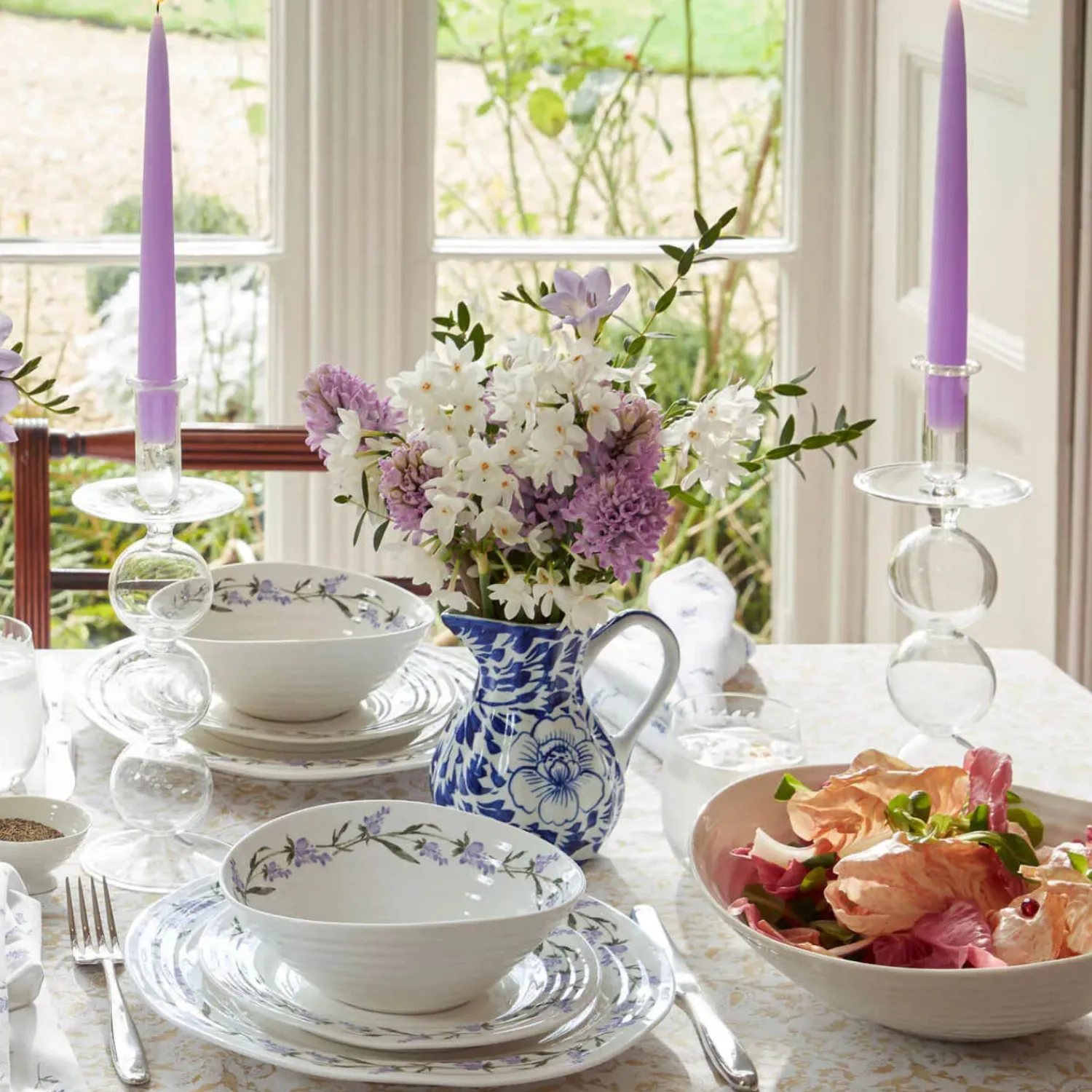 Sophie Conran Porcelain 3 Dip Bowls & Tray Set - Lavandula