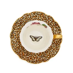 SPODE Creatures of Curiosity Fluted Tea Cup & Saucer - Floral / Leopard