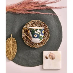 SPODE Creatures of Curiosity Fluted Tea Cup & Saucer - Floral / Leopard