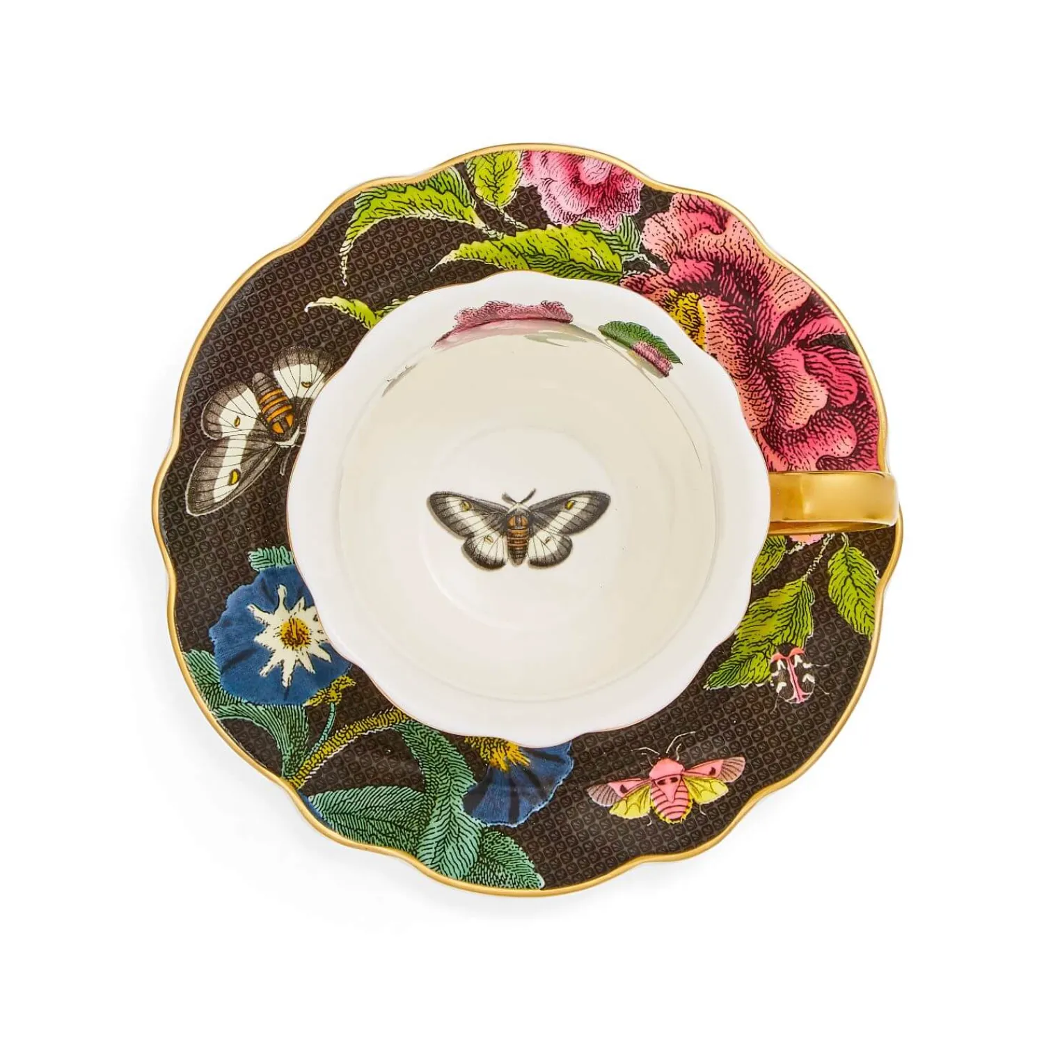 SPODE Creatures of Curiosity Fluted Cup & Saucer - Dark Floral/Snake