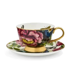 SPODE Creatures of Curiosity Coupe Tea Cup & Saucer - Dark Floral