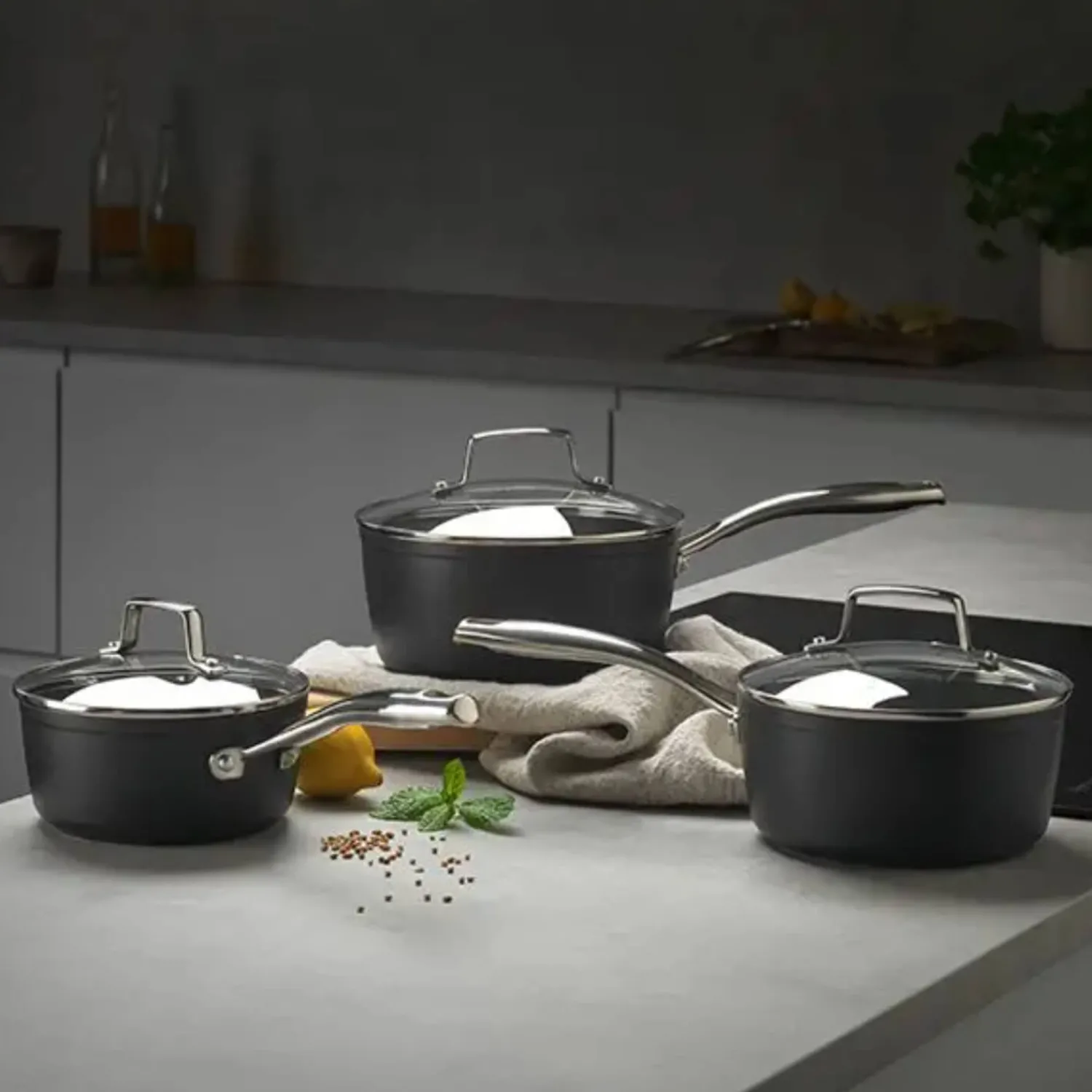 Stellar Rocktanium 3-Piece Non-Stick Saucepan Set with Glass Lids