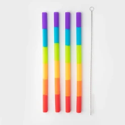 Taylor's Eye Witness Taylor's Eye Witness 4-Piece Silicone Reusable Drinking Straws - Rainbow